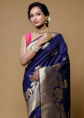 Blue Dupion Silk Saree With Blouse Piece