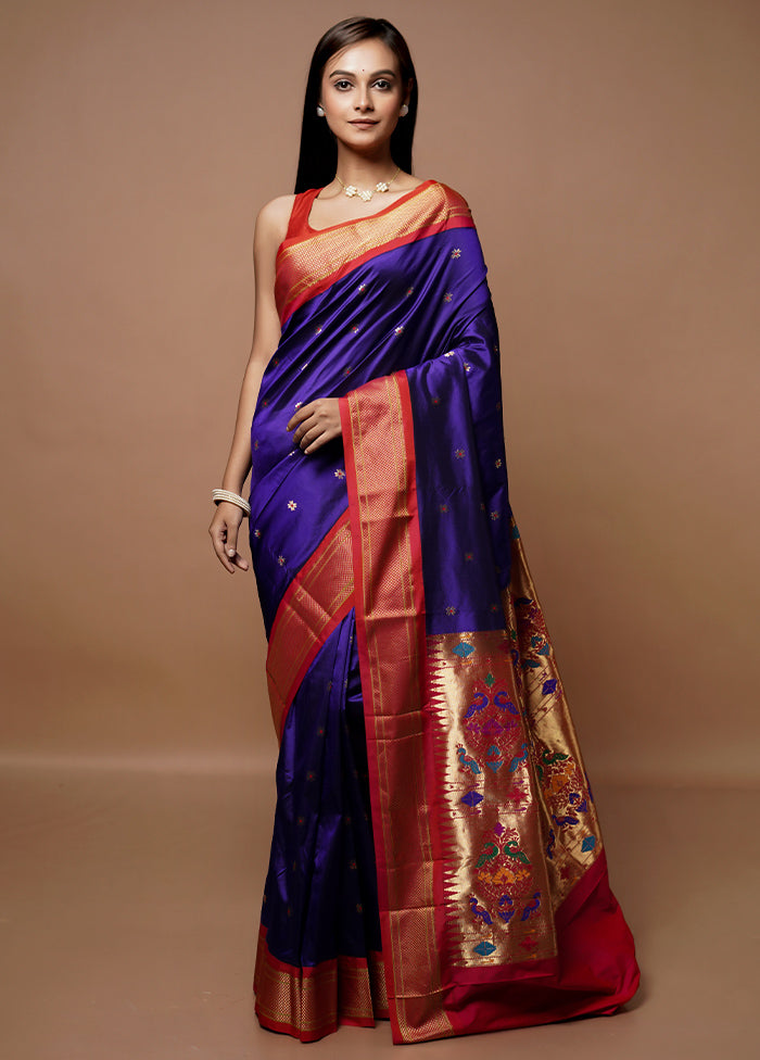 Blue Handloom Kanjivaram Pure Silk Saree With Blouse Piece