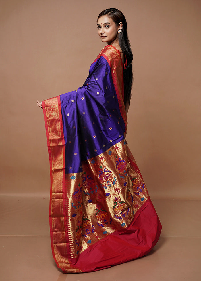 Blue Handloom Kanjivaram Pure Silk Saree With Blouse Piece