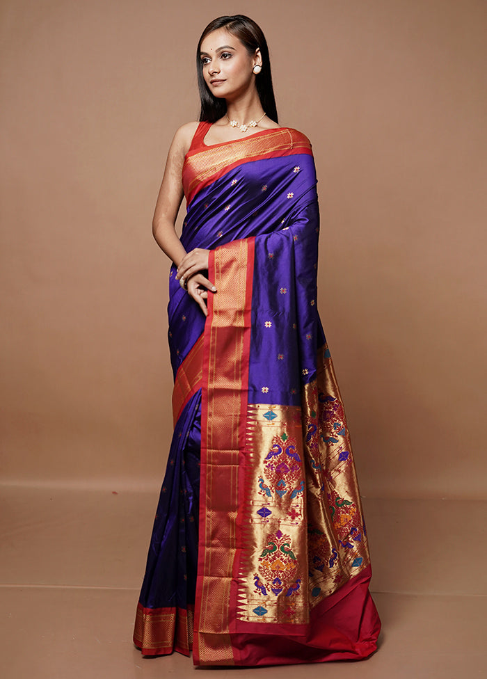 Blue Handloom Kanjivaram Pure Silk Saree With Blouse Piece