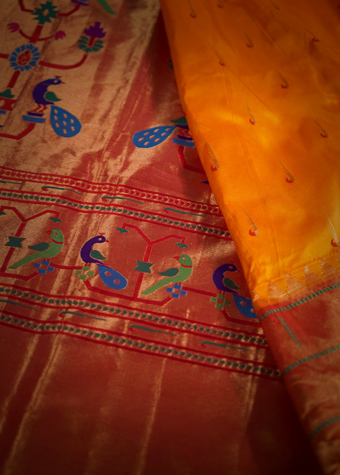 Rust Paithani Pure Silk Saree With Blouse Piece - Indian Silk House Agencies