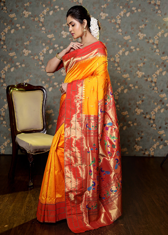 Rust Paithani Pure Silk Saree With Blouse Piece - Indian Silk House Agencies