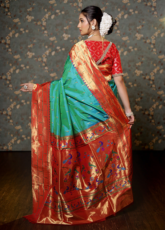 Green Paithani Pure Silk Saree With Blouse Piece - Indian Silk House Agencies
