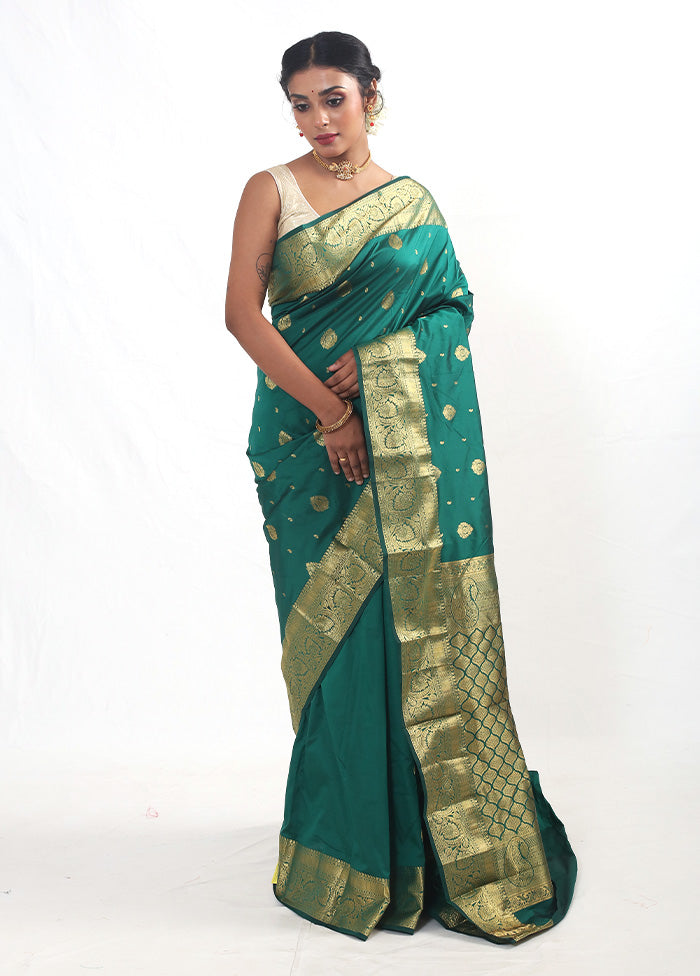 Peacock Green Kanjivaram Silk Saree With Blouse Piece - Indian Silk House Agencies