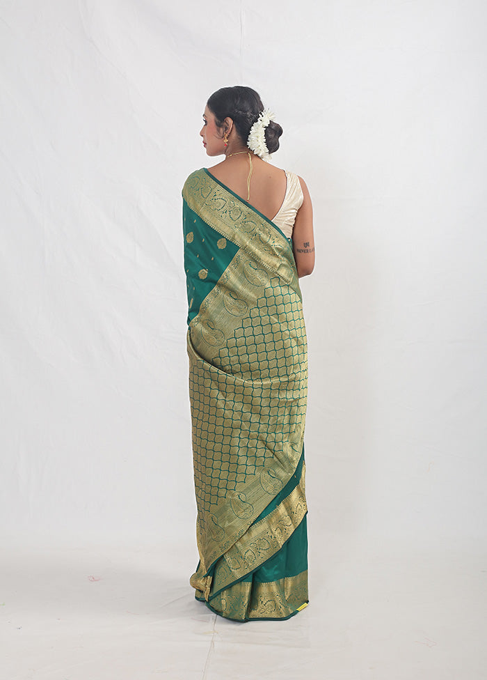 Peacock Green Kanjivaram Silk Saree With Blouse Piece - Indian Silk House Agencies