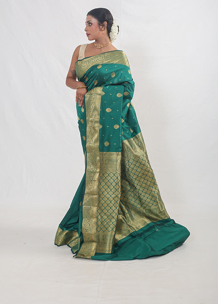 Peacock Green Kanjivaram Silk Saree With Blouse Piece - Indian Silk House Agencies