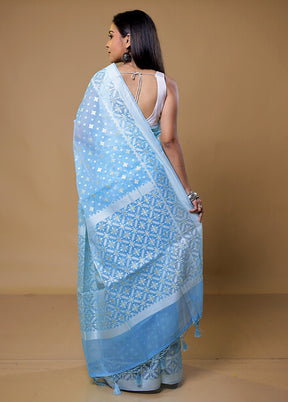 Blue Pure Cotton Saree With Blouse Piece