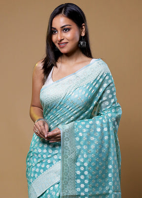 Blue Kora Silk Saree With Blouse Piece