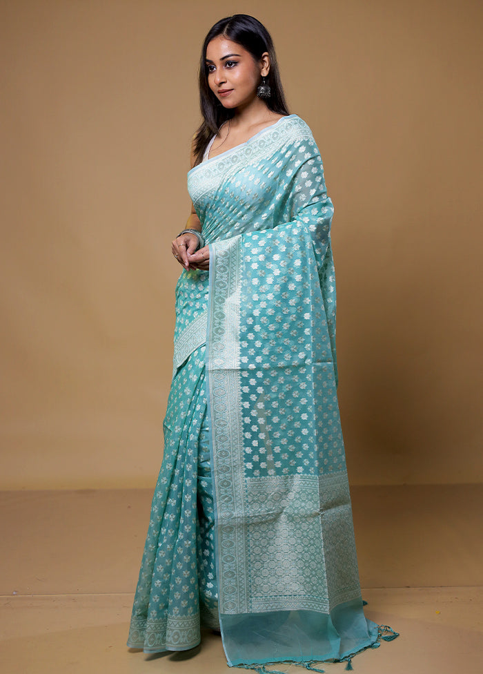 Blue Kora Silk Saree With Blouse Piece