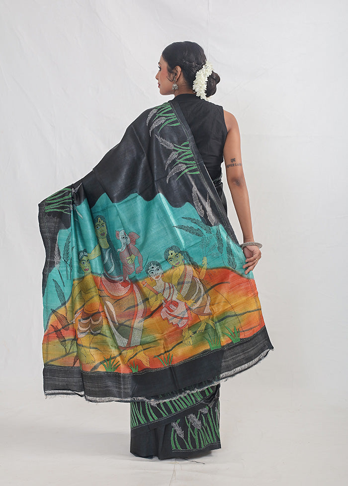 Black Kantha Stitch Pure Silk Saree With Blouse Piece - Indian Silk House Agencies