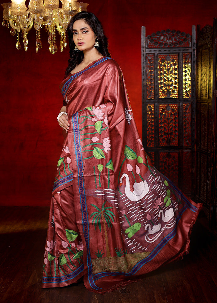 Purple Kantha Stitch Pure Silk Saree With Blouse Piece - Indian Silk House Agencies