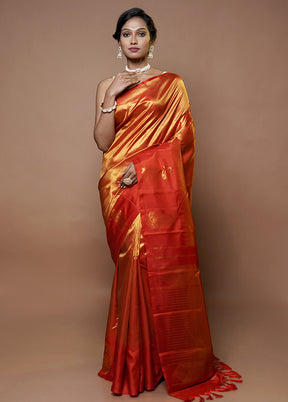 Red Handloom Kanchipuram Pure Silk Saree With Blouse Piece