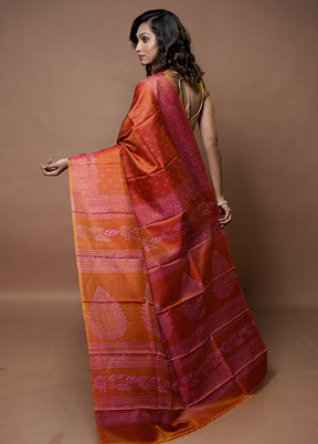 Multicolor Printed Pure Silk Saree Without Blouse Piece