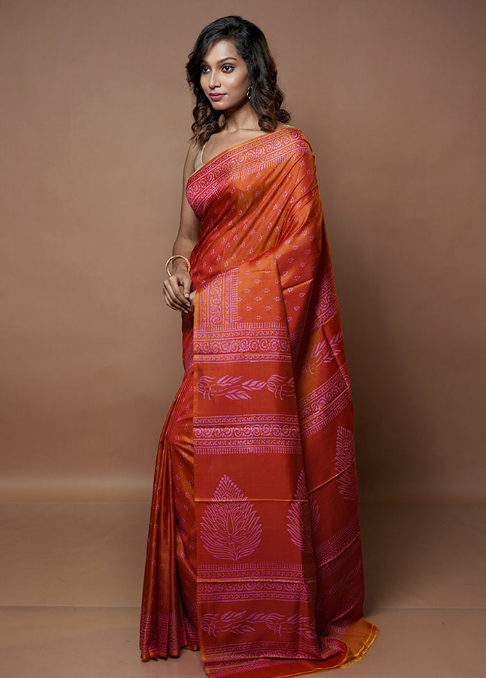 Multicolor Printed Pure Silk Saree Without Blouse Piece