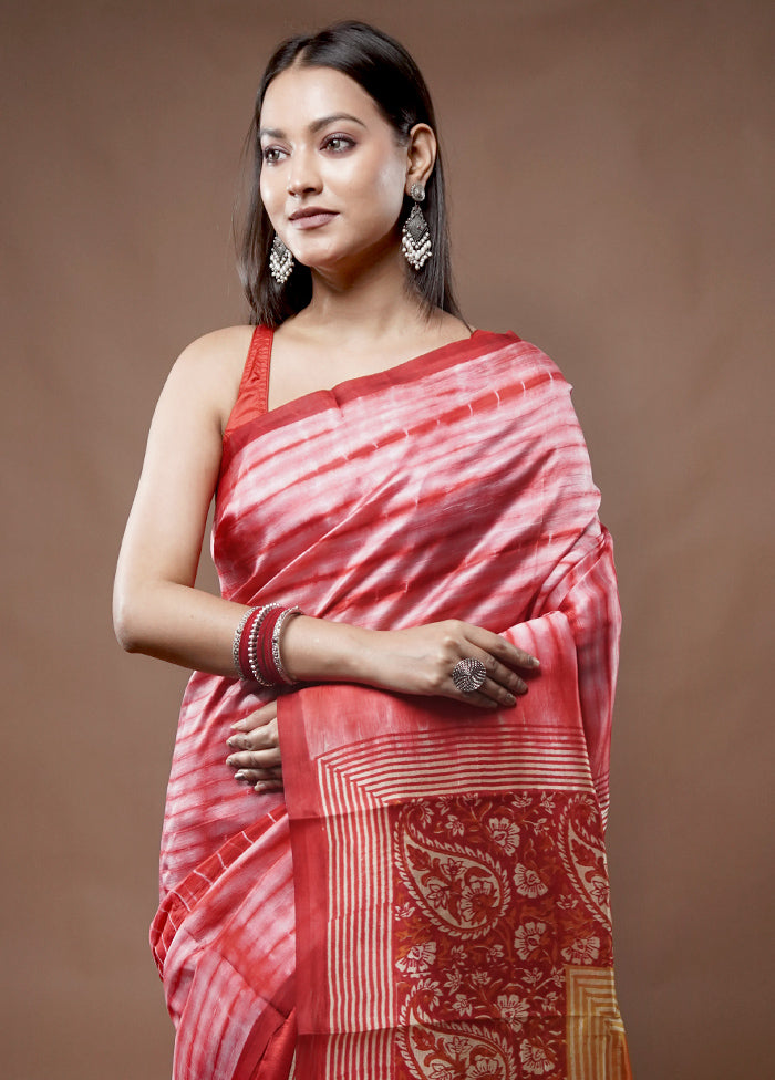 Pink Printed Pure Silk Saree With Blouse Piece - Indian Silk House Agencies