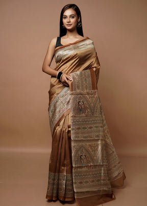 Rust Printed Pure Silk Saree Without Blouse Piece