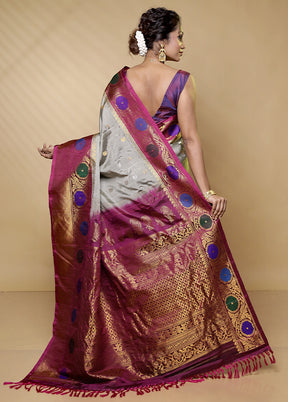 Grey Gadwal Pure Silk Saree Without Blouse Piece - Indian Silk House Agencies