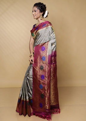 Grey Gadwal Pure Silk Saree Without Blouse Piece - Indian Silk House Agencies