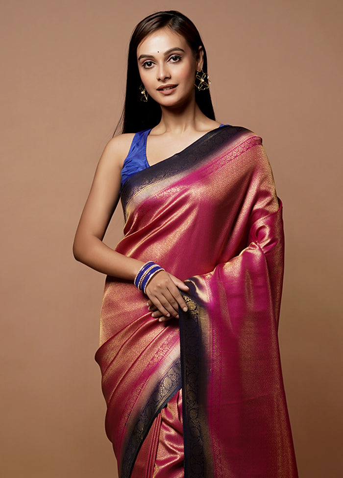 Pink Dupion Silk Saree With Blouse Piece