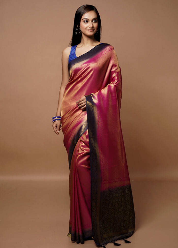 Pink Dupion Silk Saree With Blouse Piece