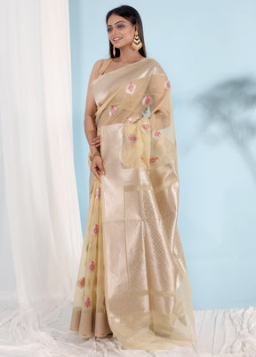 Cream Organza Saree With Blouse Piece - Indian Silk House Agencies