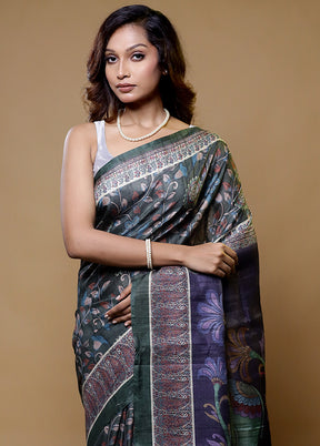 Green Tussar Silk Saree With Blouse Piece