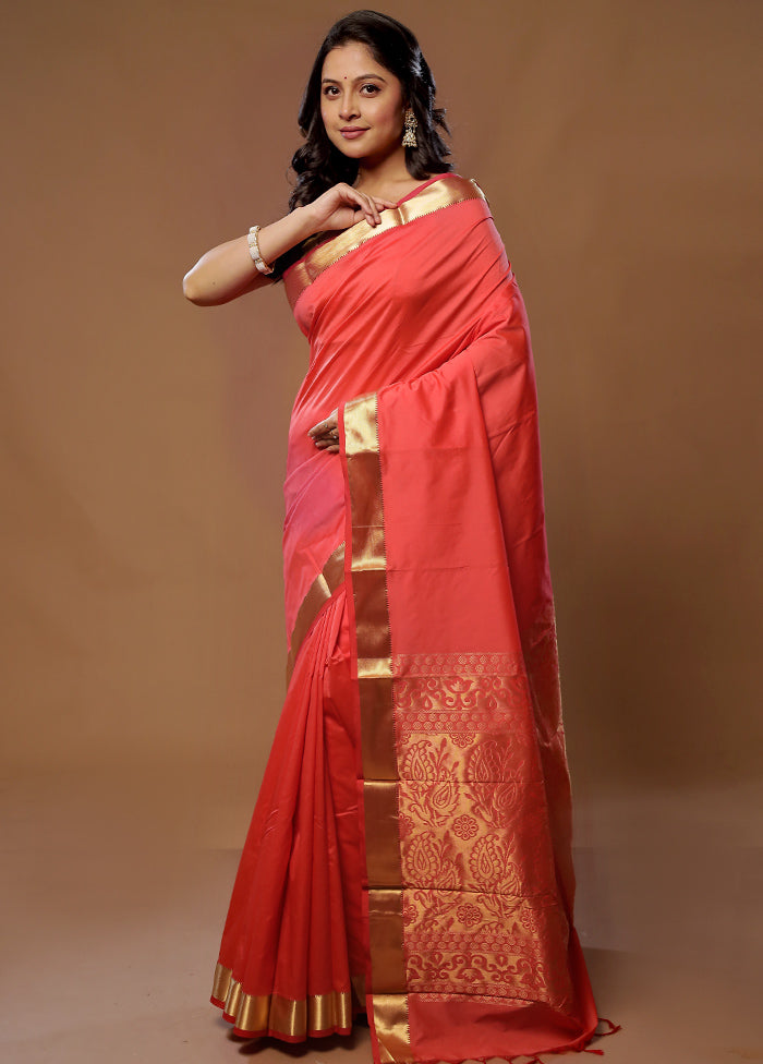 Pink Kanjivaram Silk Saree With Blouse Piece - Indian Silk House Agencies