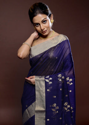 Blue Chanderi Cotton Saree With Blouse Piece - Indian Silk House Agencies