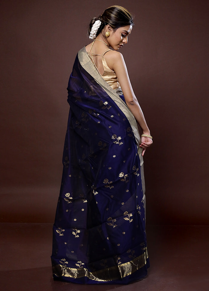 Blue Chanderi Cotton Saree With Blouse Piece - Indian Silk House Agencies