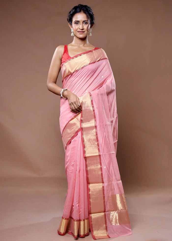 Pink Chanderi Pure Cotton Saree With Blouse Piece