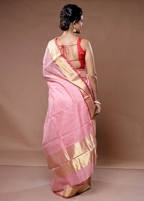 Pink Chanderi Pure Cotton Saree With Blouse Piece