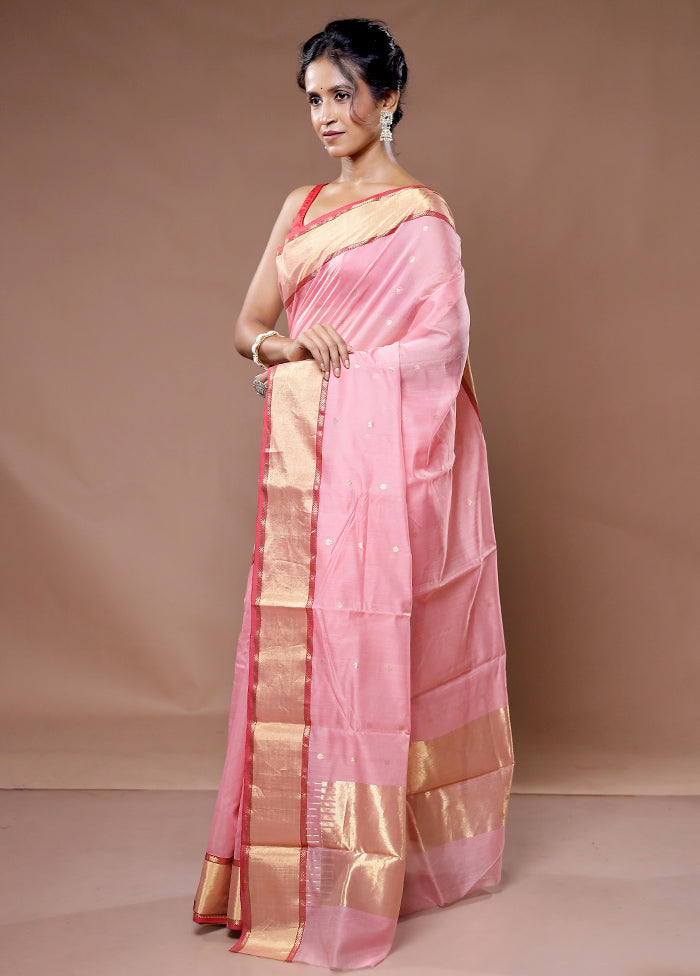 Pink Chanderi Pure Cotton Saree With Blouse Piece - Indian Silk House Agencies