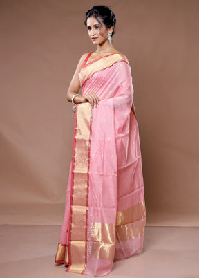 Pink Chanderi Pure Cotton Saree With Blouse Piece