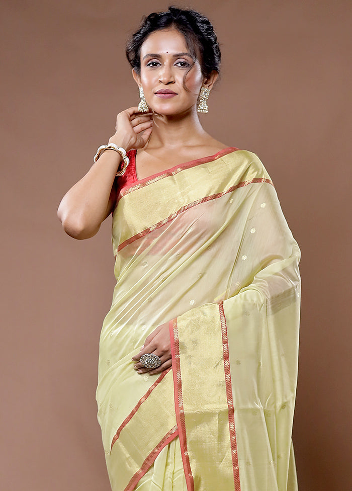 Green Chanderi Pure Cotton Saree With Blouse Piece