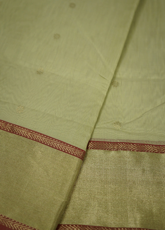 Green Chanderi Pure Cotton Saree With Blouse Piece