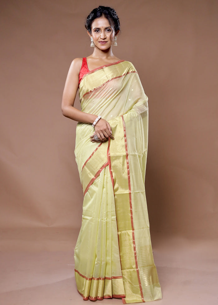 Green Chanderi Pure Cotton Saree With Blouse Piece