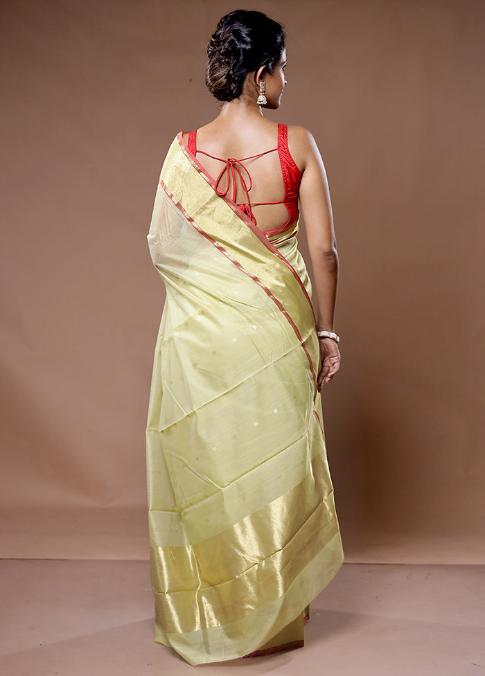 Green Chanderi Pure Cotton Saree With Blouse Piece