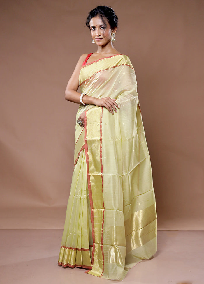 Green Chanderi Pure Cotton Saree With Blouse Piece