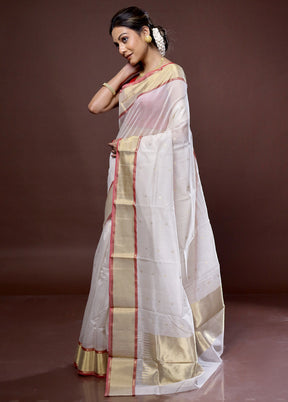 Cream Chanderi Pure Cotton Saree With Blouse Piece - Indian Silk House Agencies