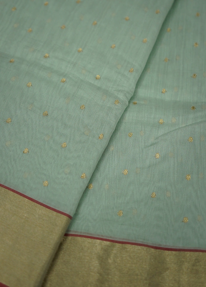 Green Chanderi Pure Cotton Saree With Blouse Piece