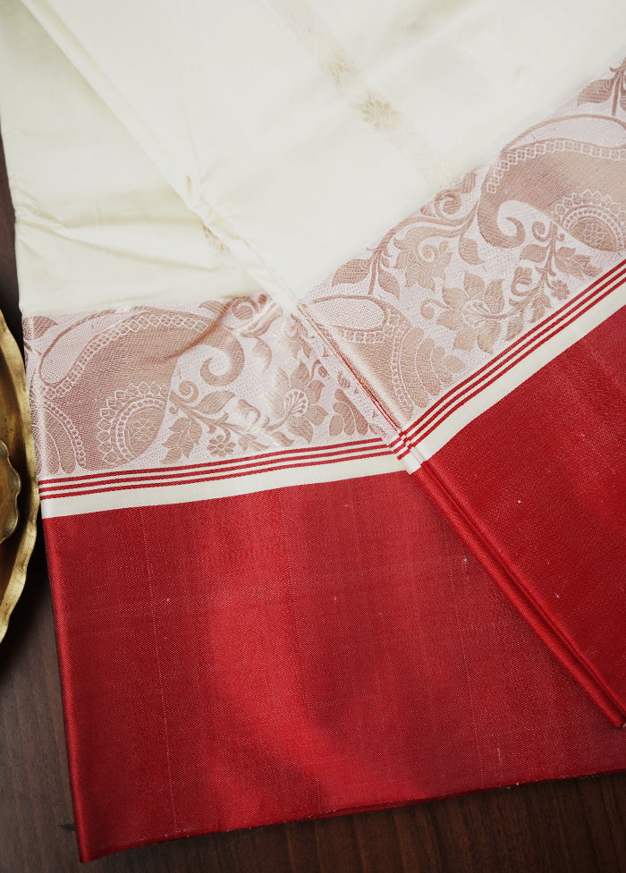 Cream Garad Pure Silk Saree Without Blouse Piece