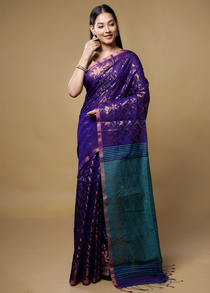 Blue Matka Silk Saree With Blouse Piece