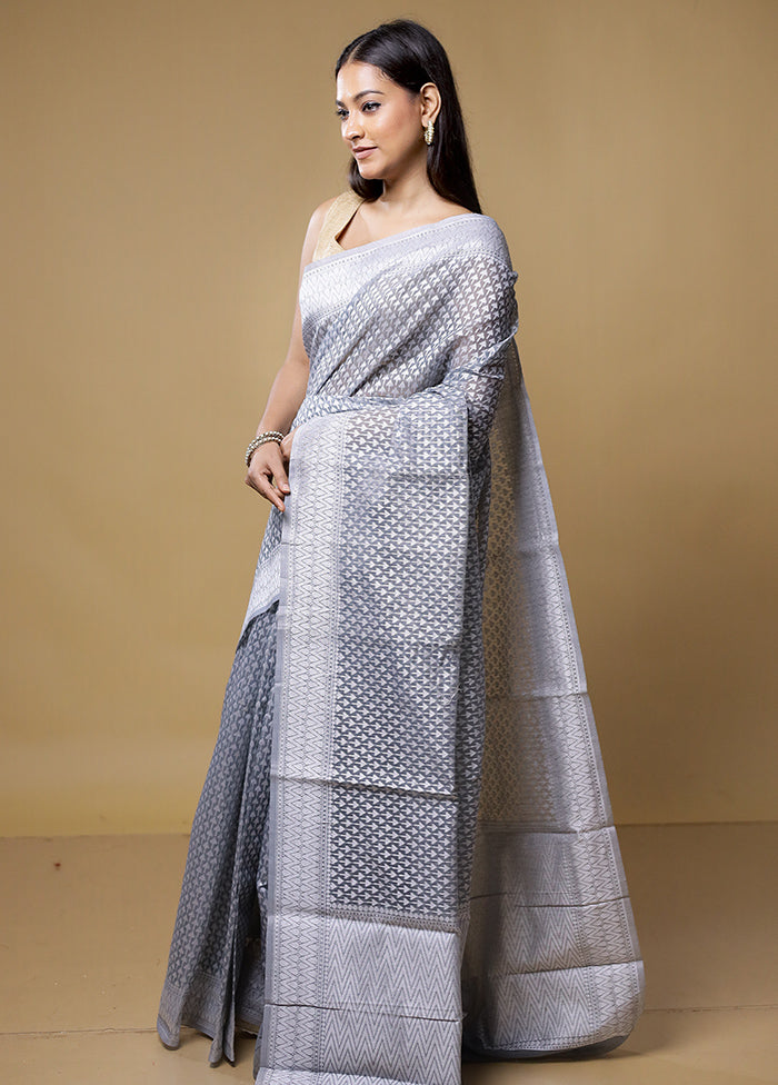 Grey Katan Silk Saree With Blouse Piece