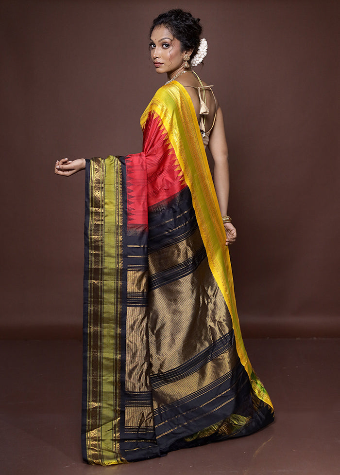 Red Gadwal Pure Silk Saree Without Blouse Piece