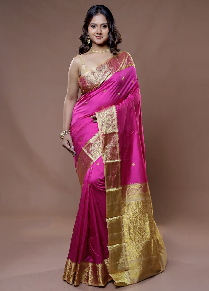 Pink Kanjivaram Silk Saree With Blouse Piece - Indian Silk House Agencies