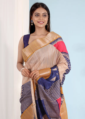 Rust Tussar Silk Saree With Blouse Piece