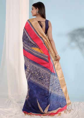 Rust Tussar Silk Saree With Blouse Piece