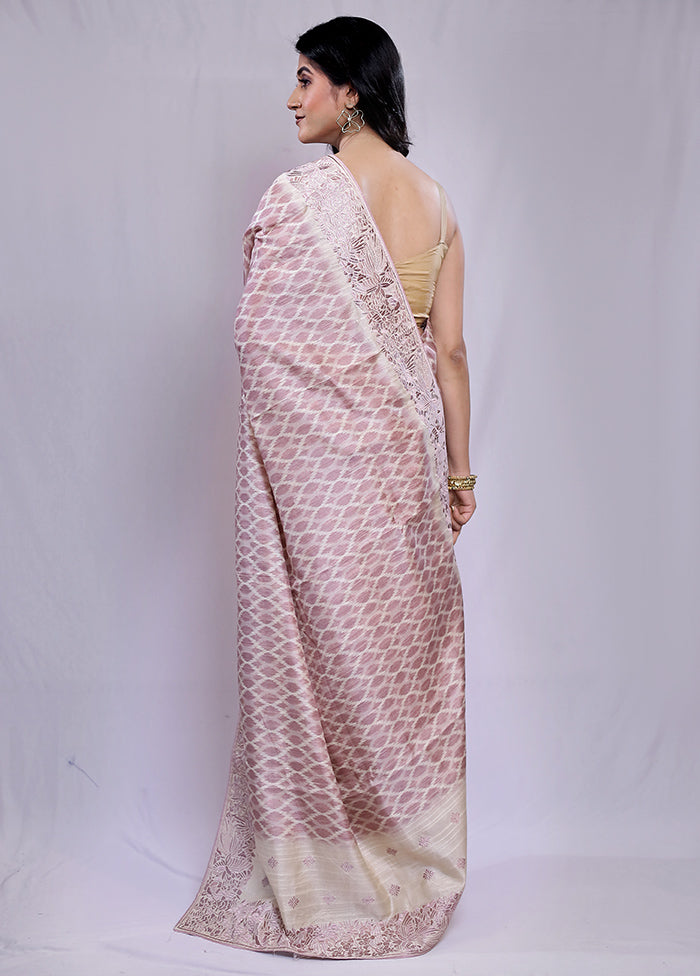 Cream Tussar Silk Saree With Blouse Piece - Indian Silk House Agencies