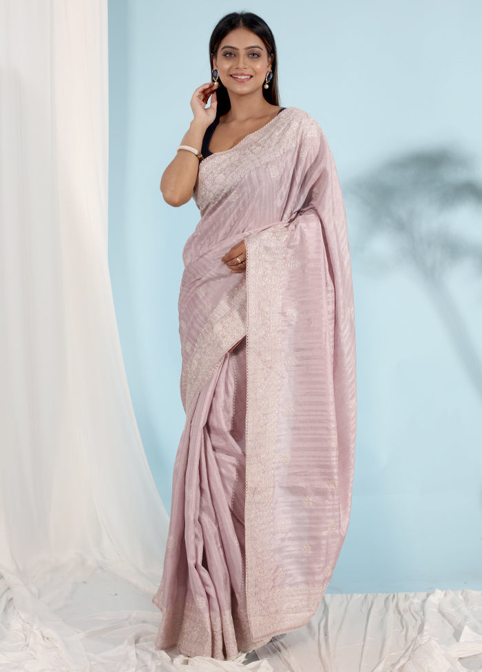 Purple Tussar Silk Saree With Blouse Piece