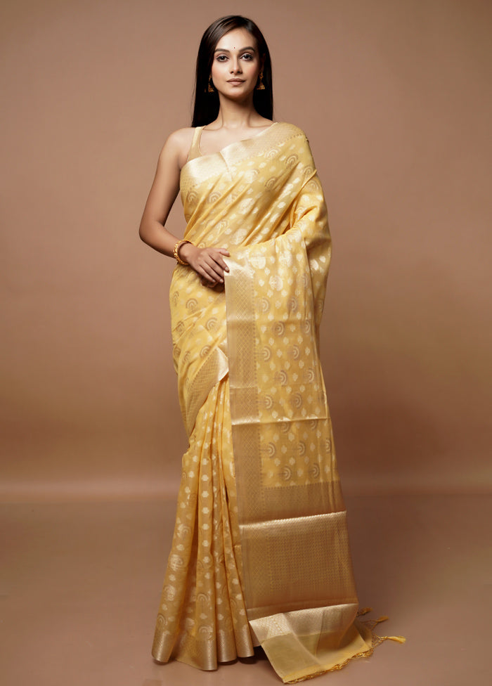 Yellow Kora Silk Saree With Blouse Piece